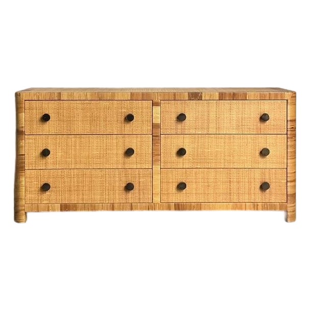 Vintage Boho Bielecky Brothers Woven Rattan Dresser - Detail view