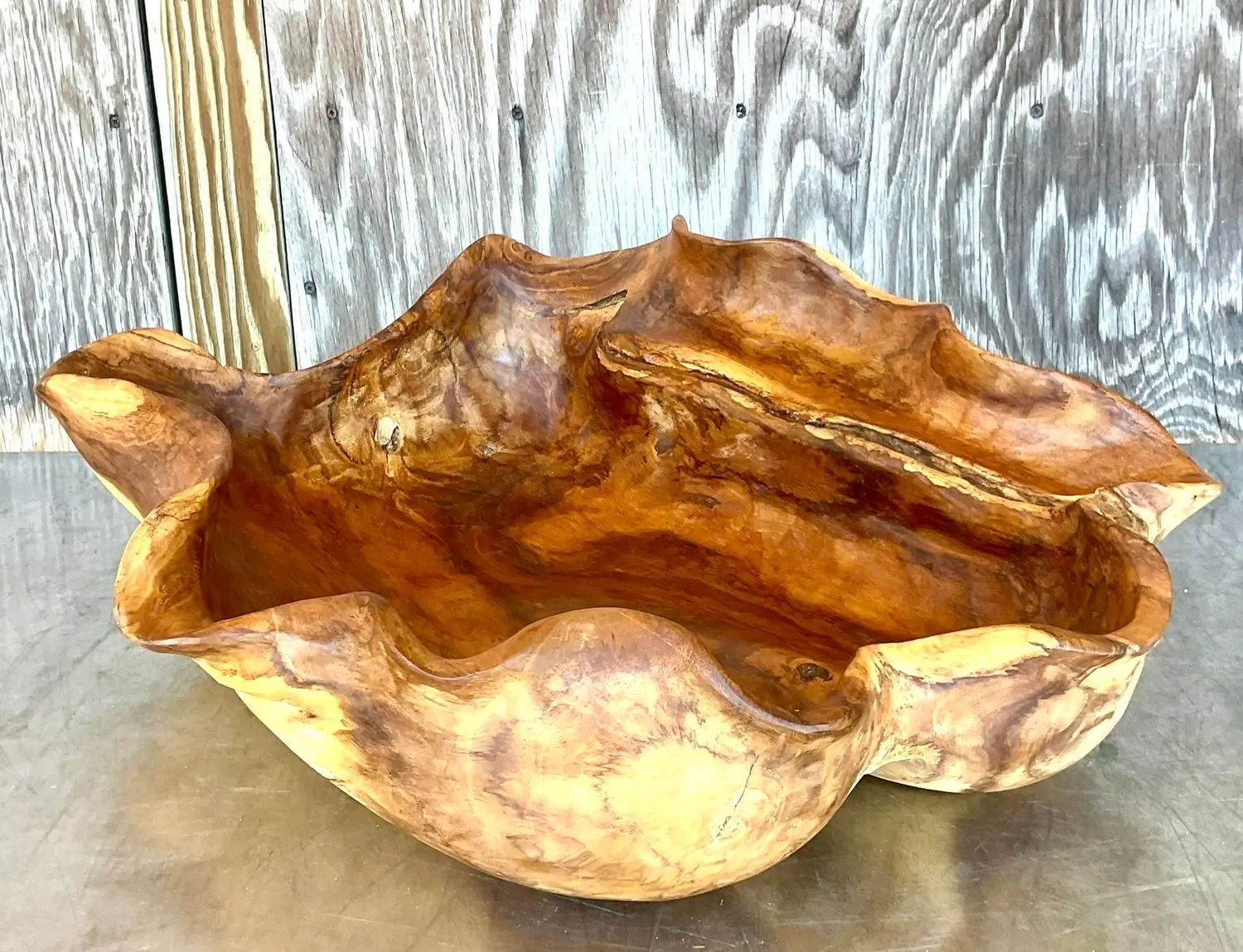 Vintage Boho Biomorphic Wooden Bowl - Detail view