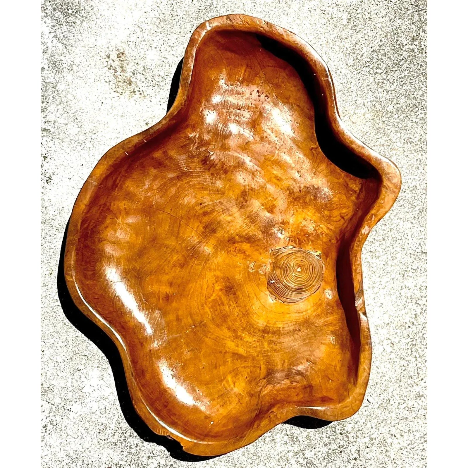 Vintage Boho Biomorphic Wooden Tray - Side view