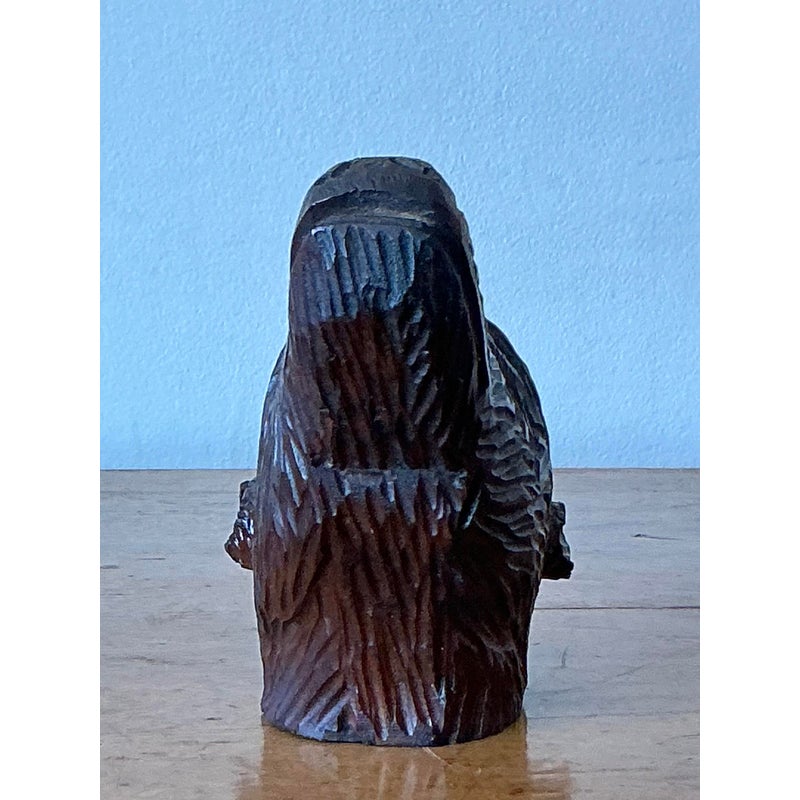 Vintage Boho Black Forest Carved Boar Head - Top view