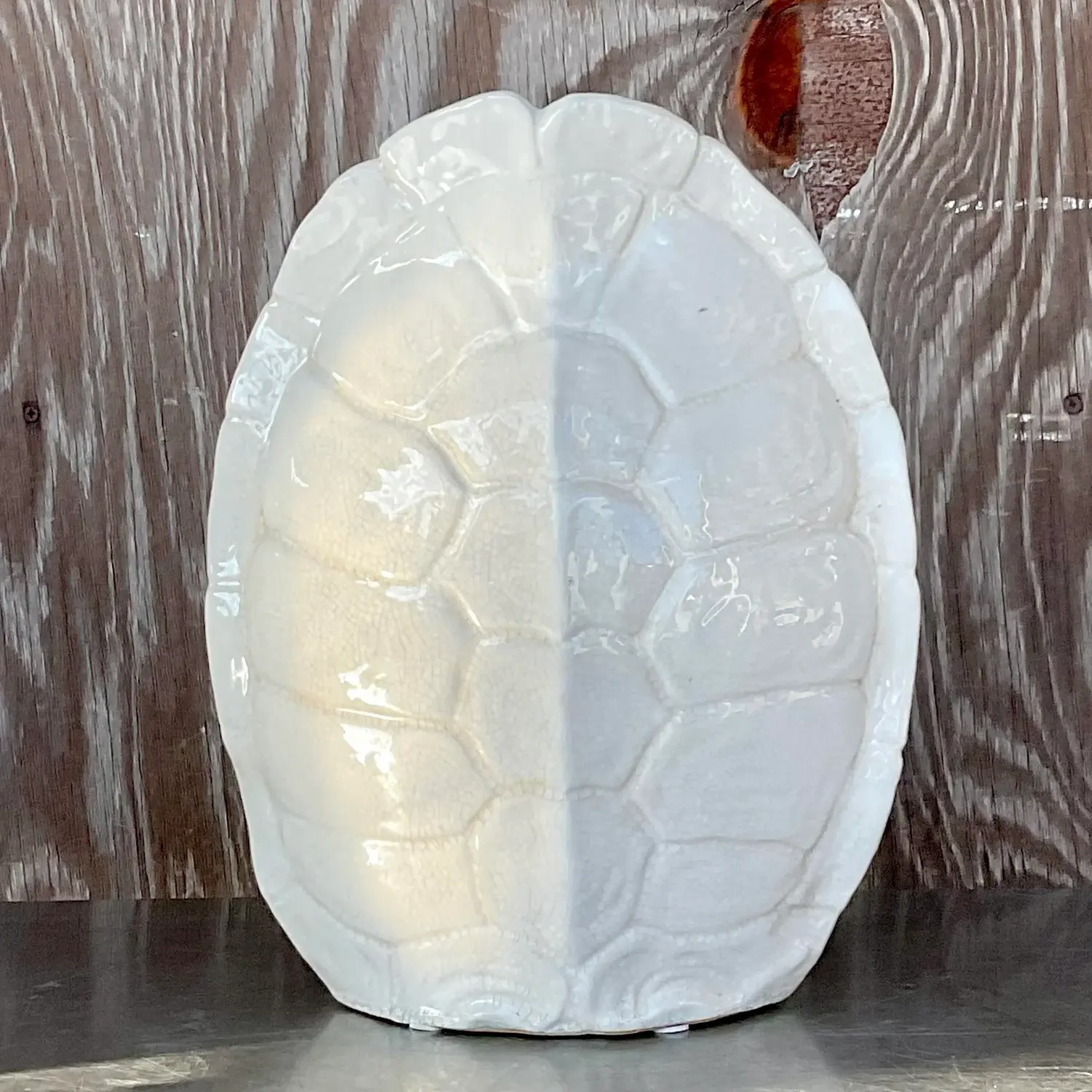 Vintage Boho Blazed Ceramic Turtle Shell Vase - Side view