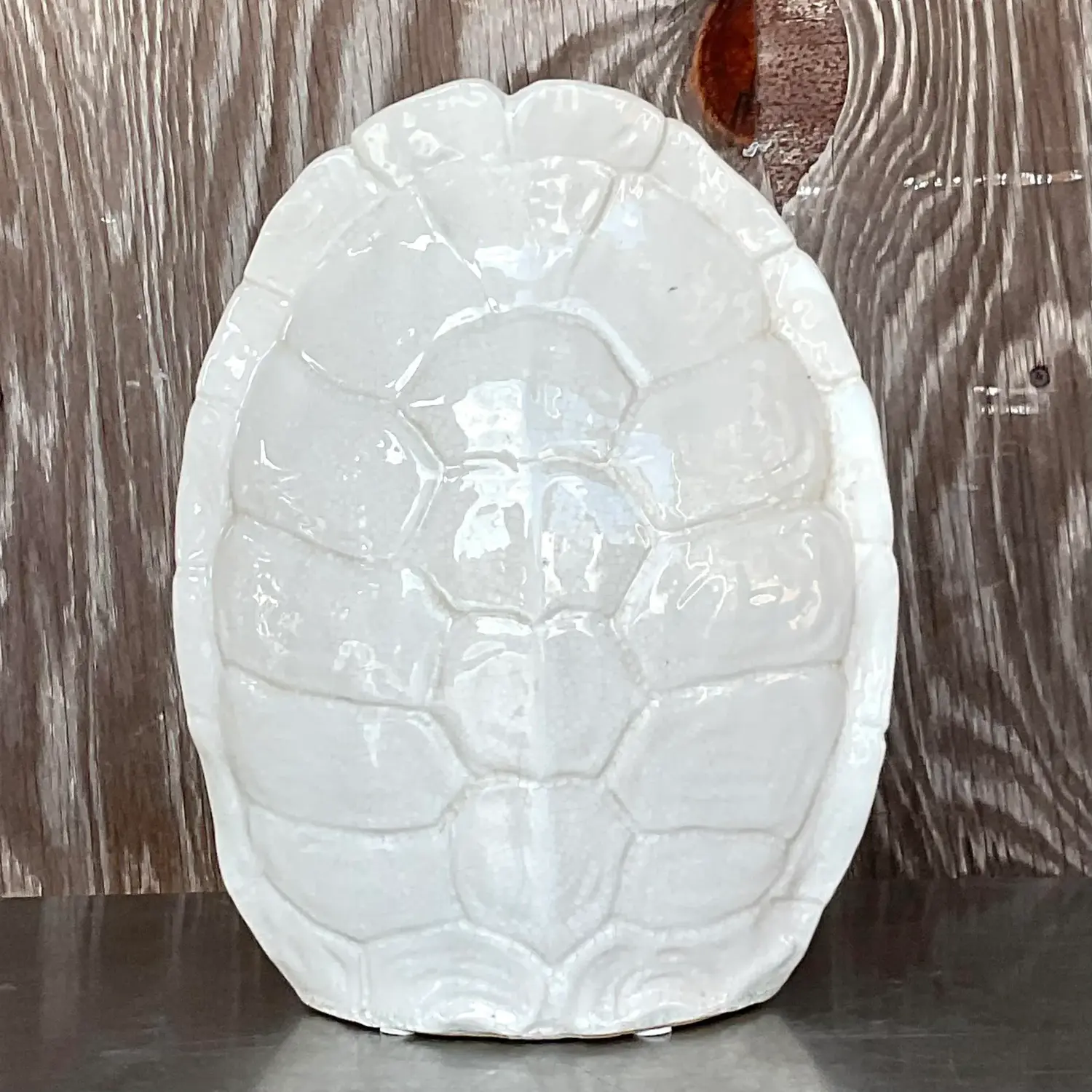 Vintage Boho Blazed Ceramic Turtle Shell Vase - Back view