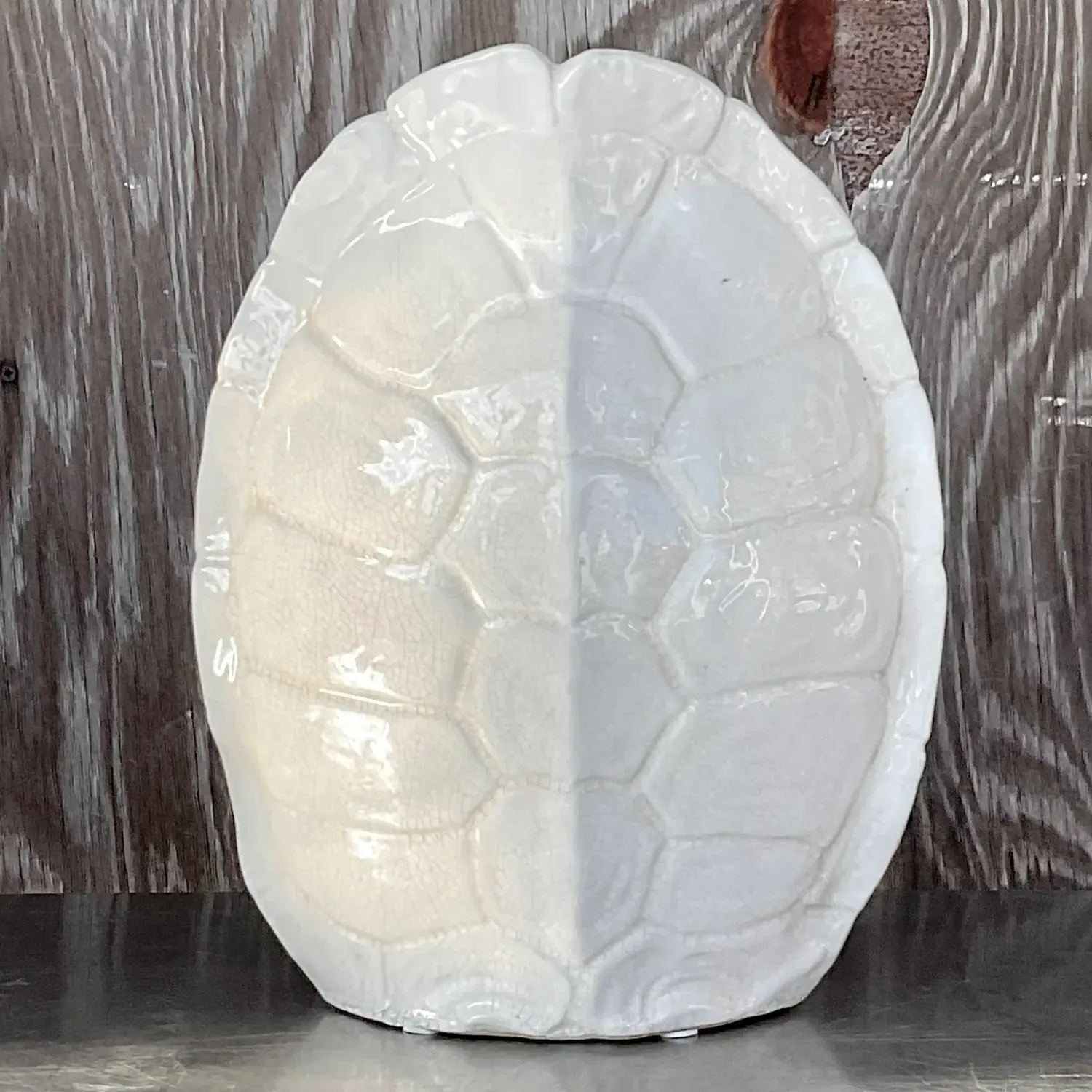 Vintage Boho Blazed Ceramic Turtle Shell Vase - Detail view