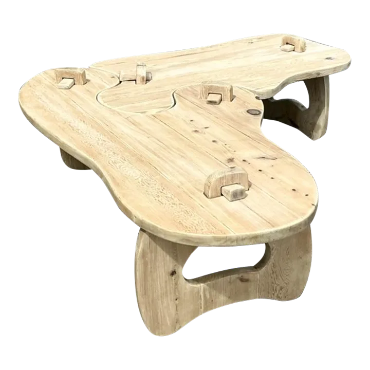 Vintage Boho Bleached Pine Puzzle Coffee Table - Detail view
