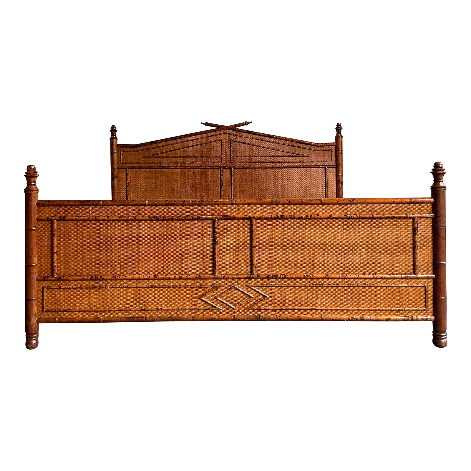 Vintage Boho Bloomingdale’s Burnt Bamboo King Bed