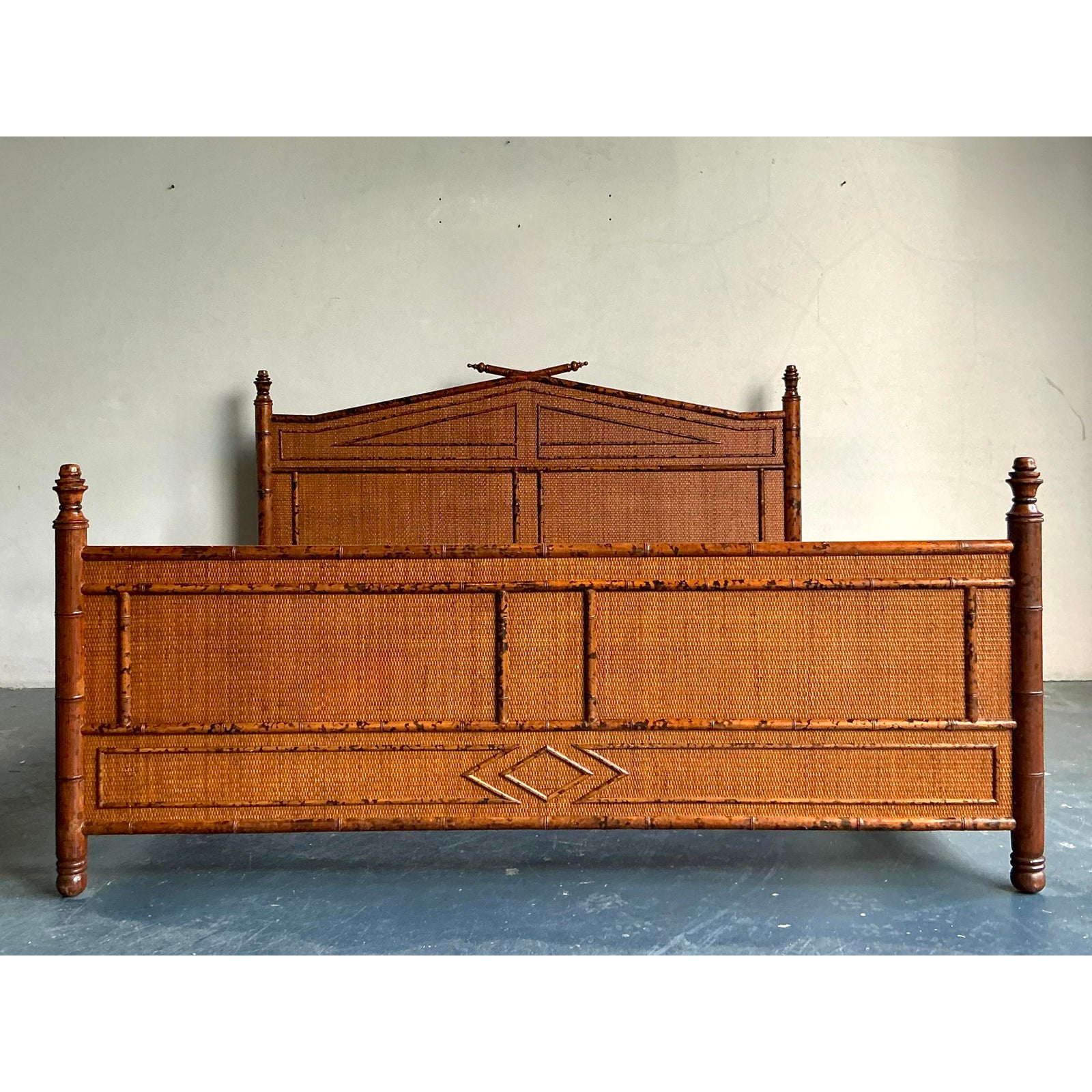 Vintage Boho Bloomingdale’s Burnt Bamboo King Bed - Side view