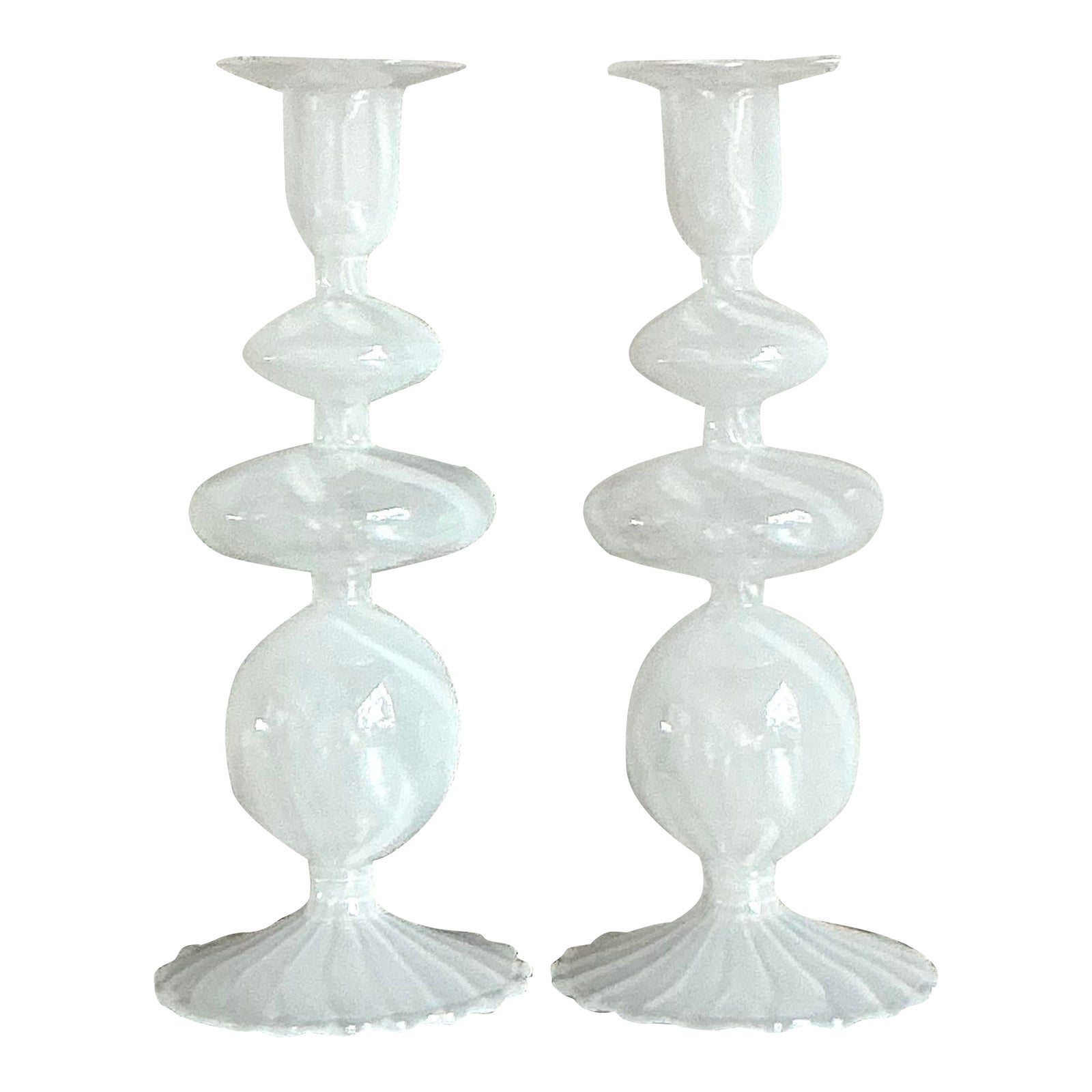 Vintage Boho Blown Glass Candlesticks After Murano - Detail view