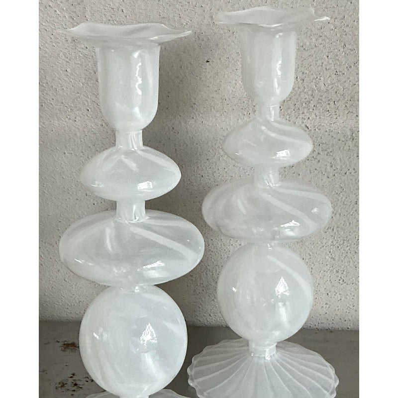 Vintage Boho Blown Glass Candlesticks After Murano - Top view