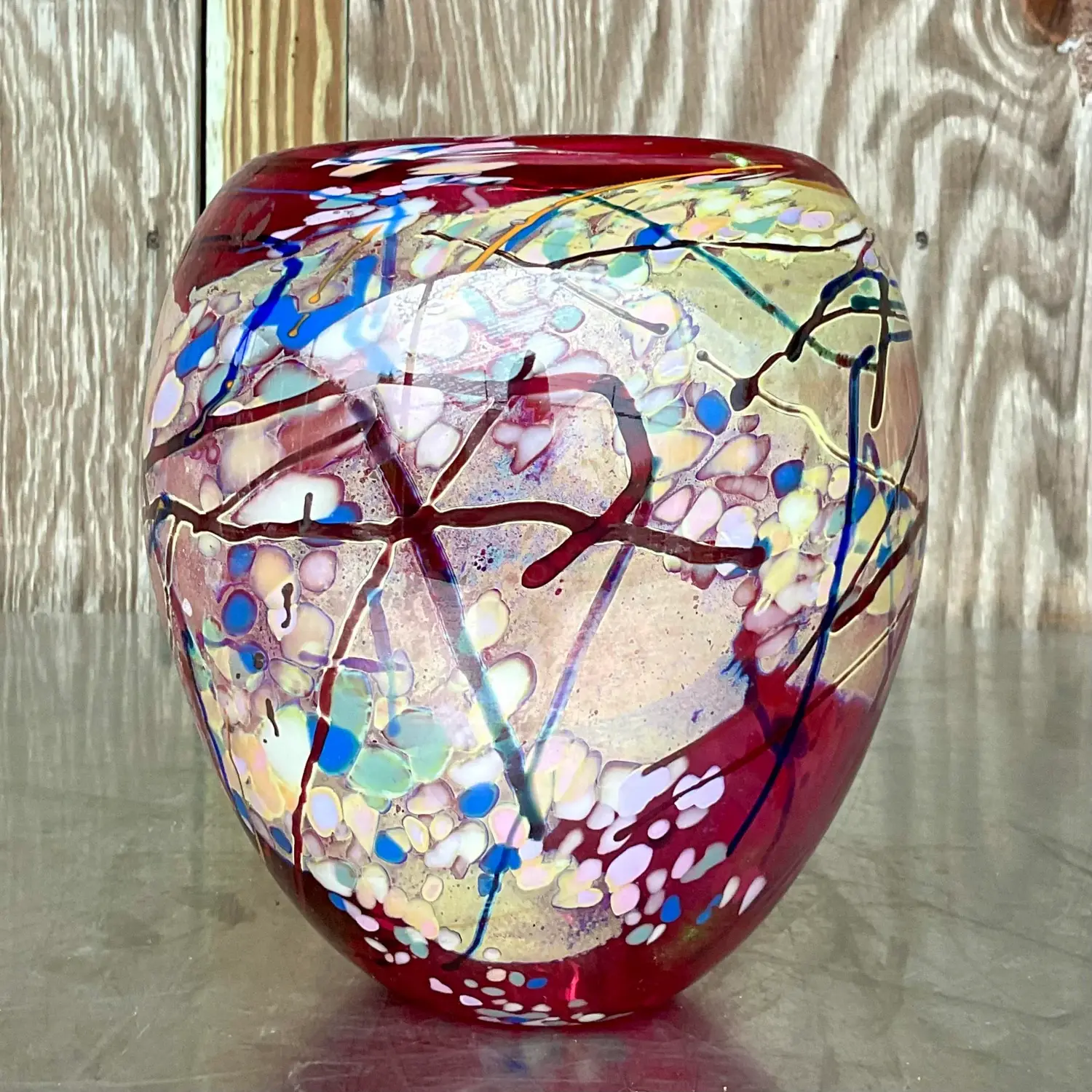 Vintage Boho Blown Glass Vase - Detail view