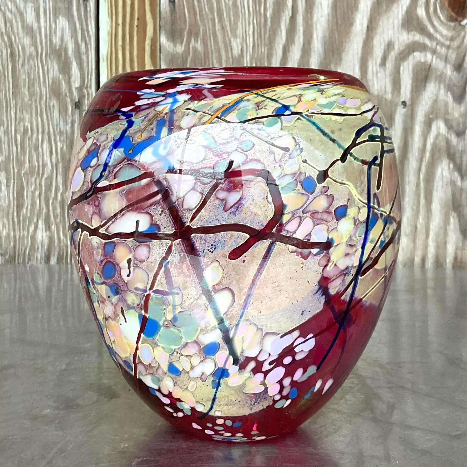 Vintage Boho Blown Glass Vase - Top view