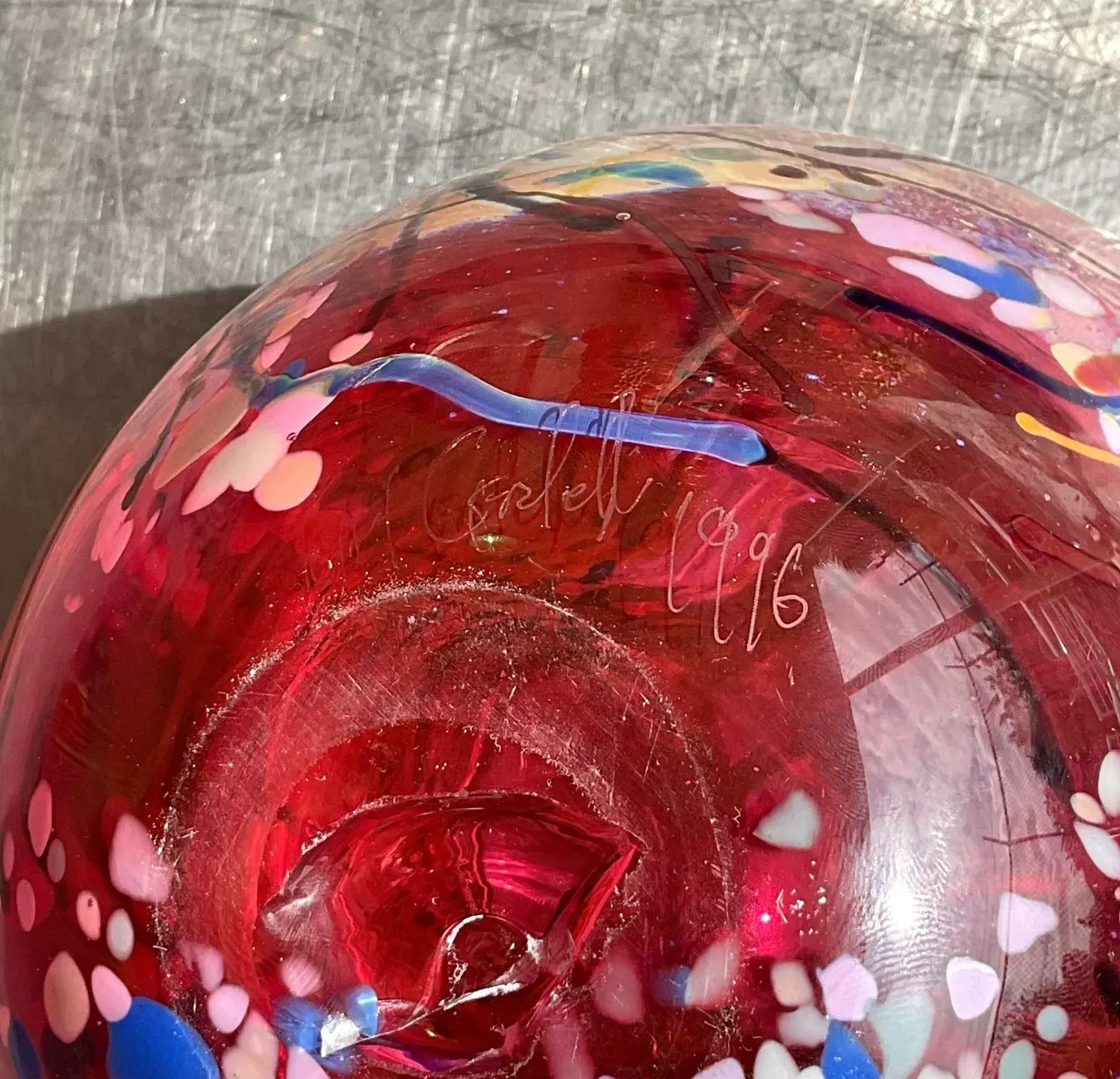 Vintage Boho Blown Glass Vase - Back view