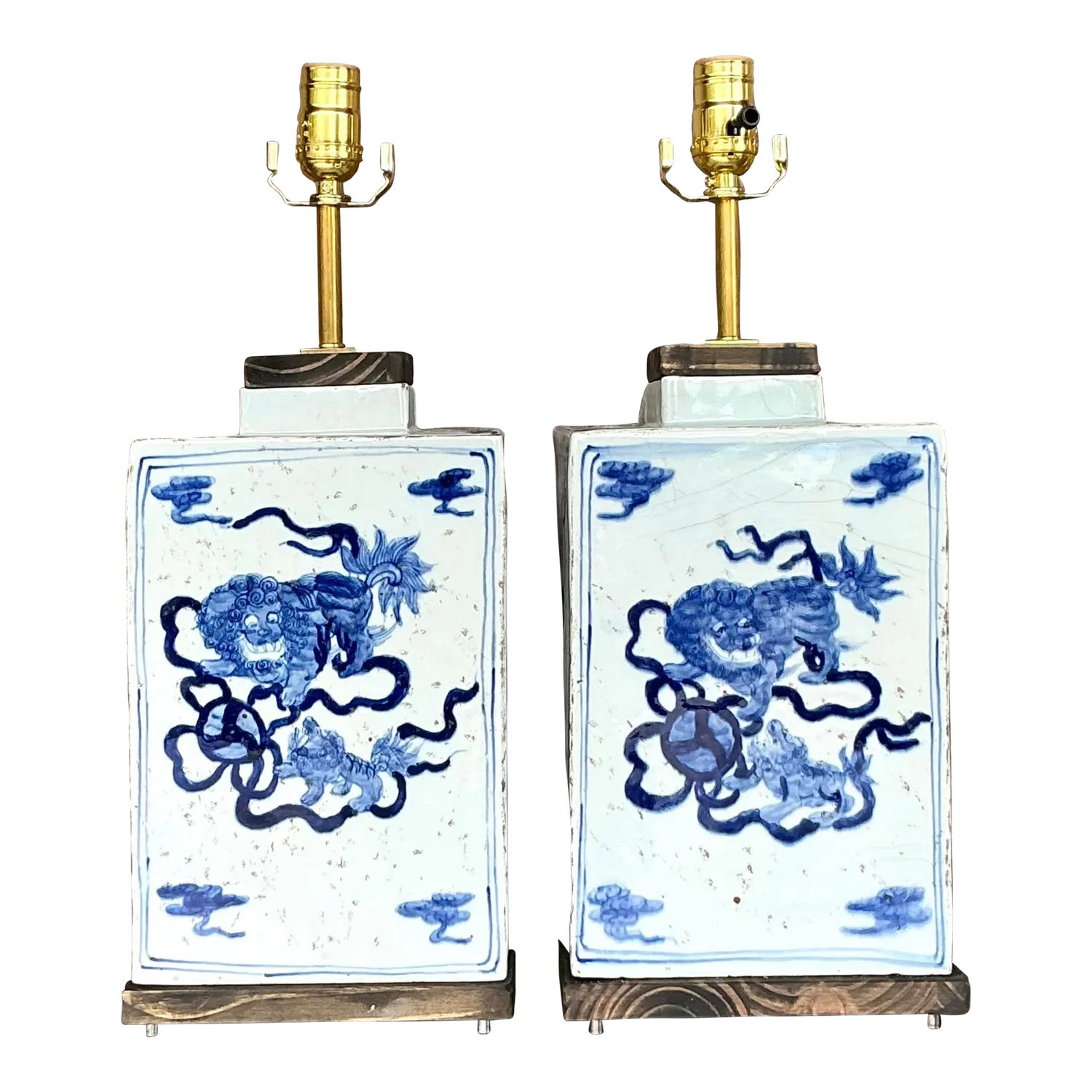 Vintage Boho Blue Dragon Lamps - a Pair
