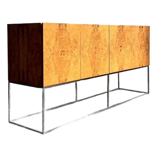 Vintage Boho Book Matched a Burl Wood Credenza After Thayer Coggin