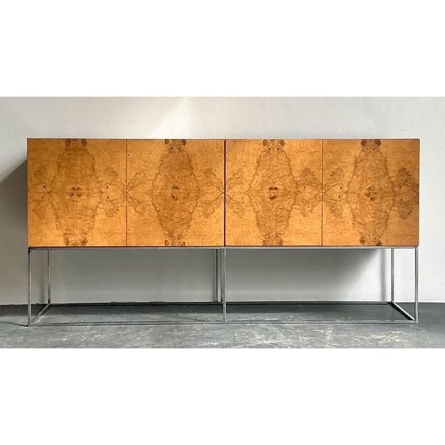 Vintage Boho Book Matched a Burl Wood Credenza After Thayer Coggin - Side view