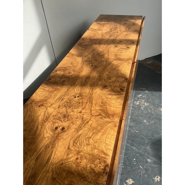 Vintage Boho Book Matched a Burl Wood Credenza After Thayer Coggin - Top view