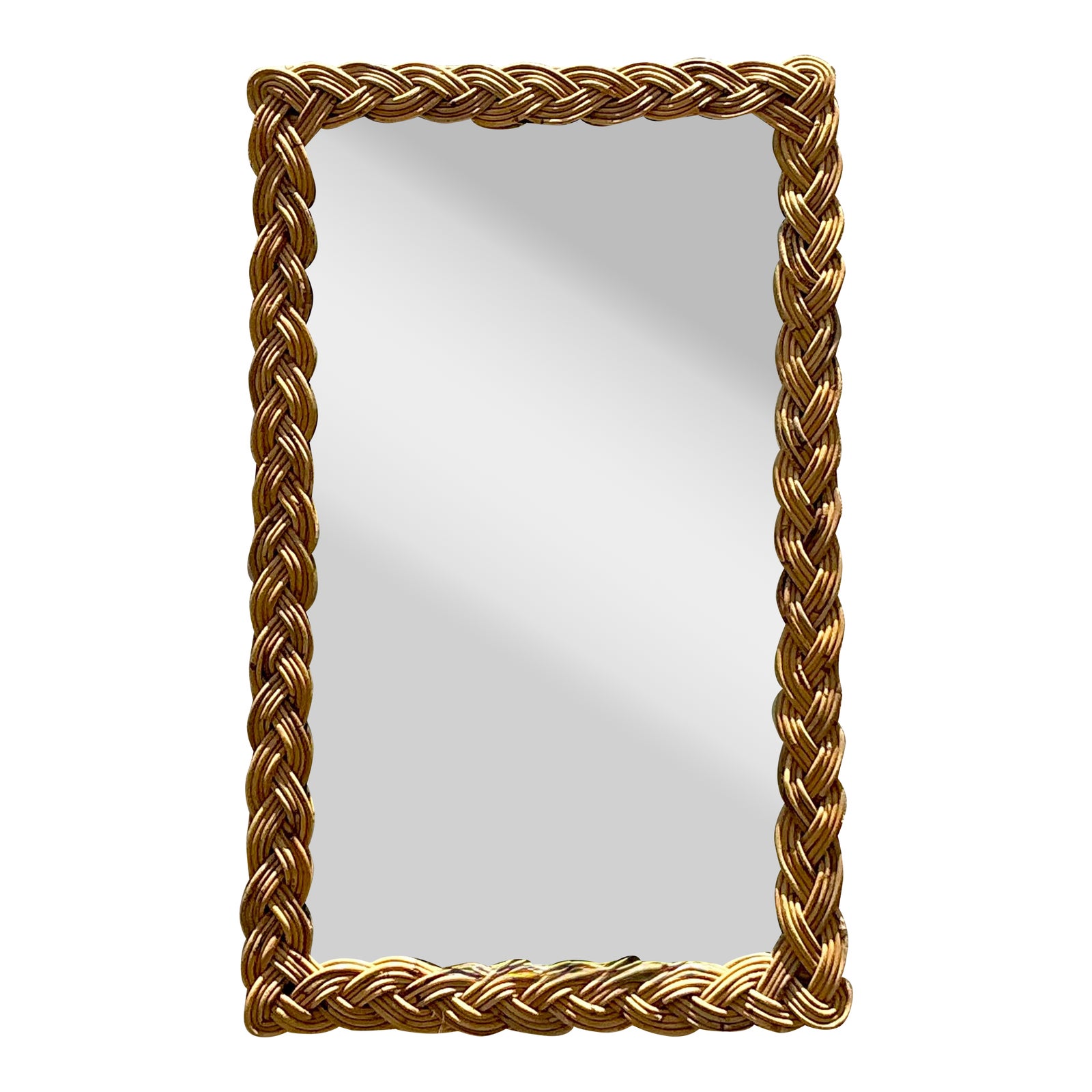Vintage Boho Braided Rattan Mirror - Detail view