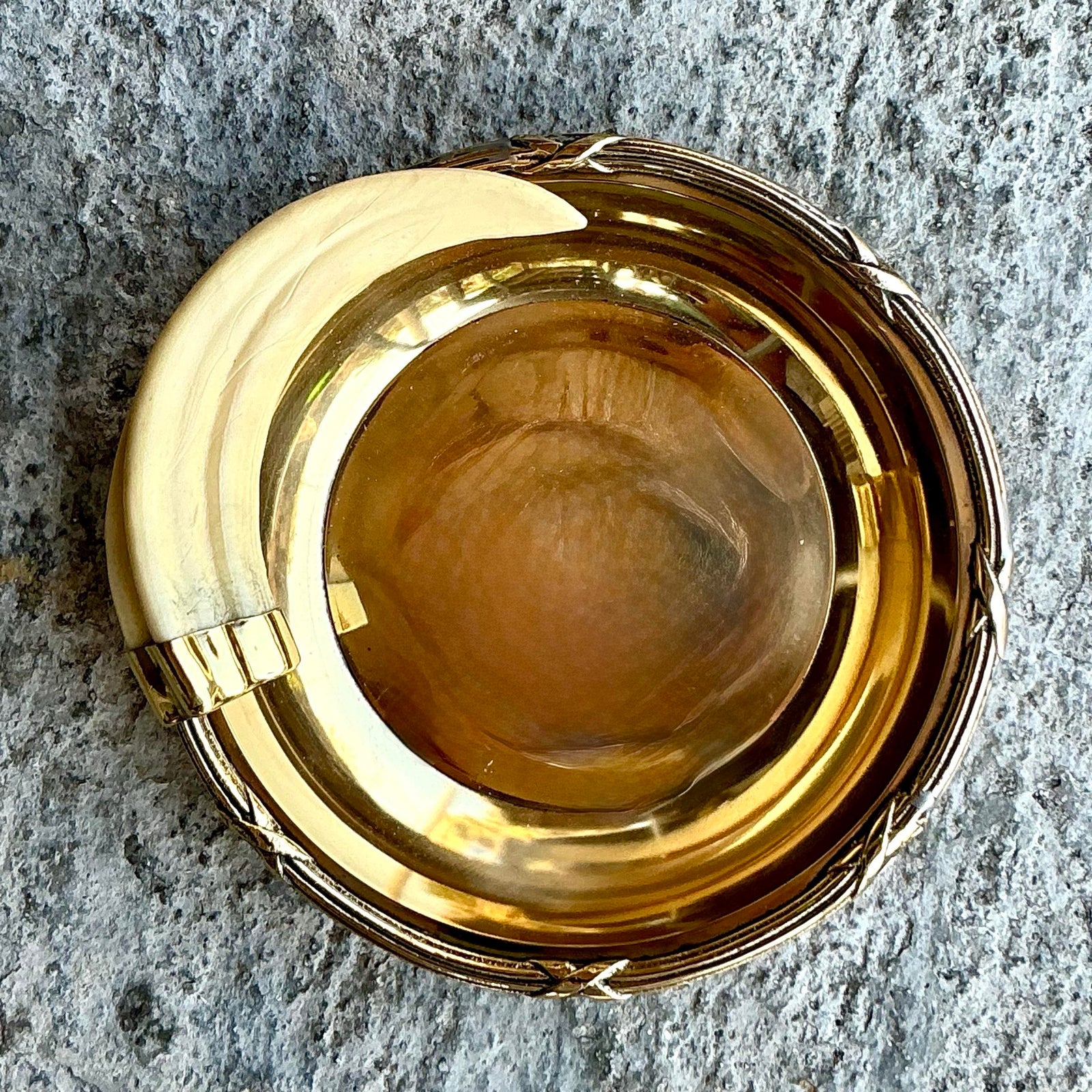 Vintage Boho Brass and Bone Bowl - Detail view
