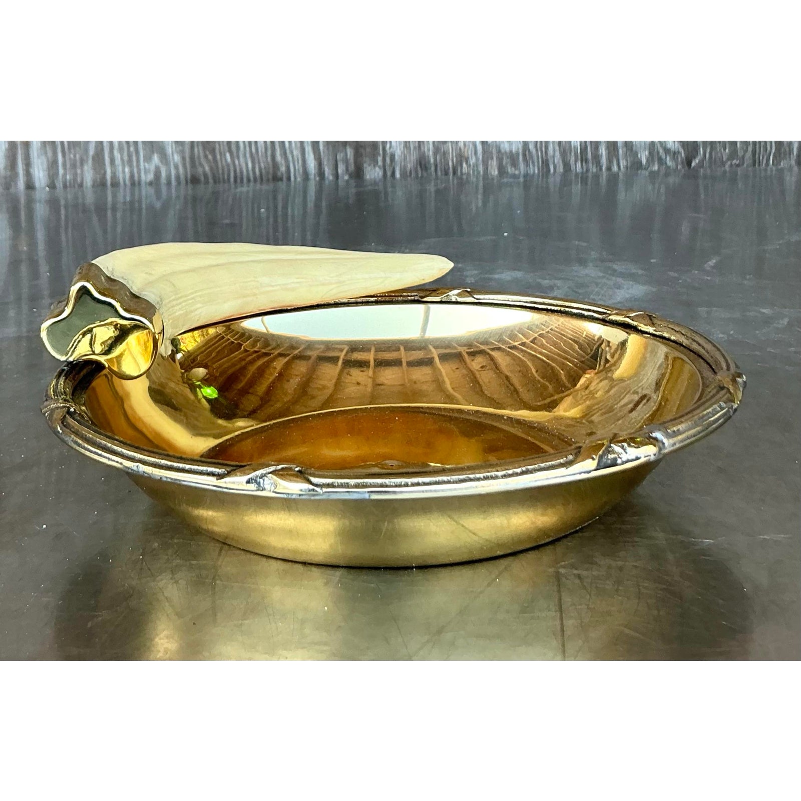 Vintage Boho Brass and Bone Bowl - Top view