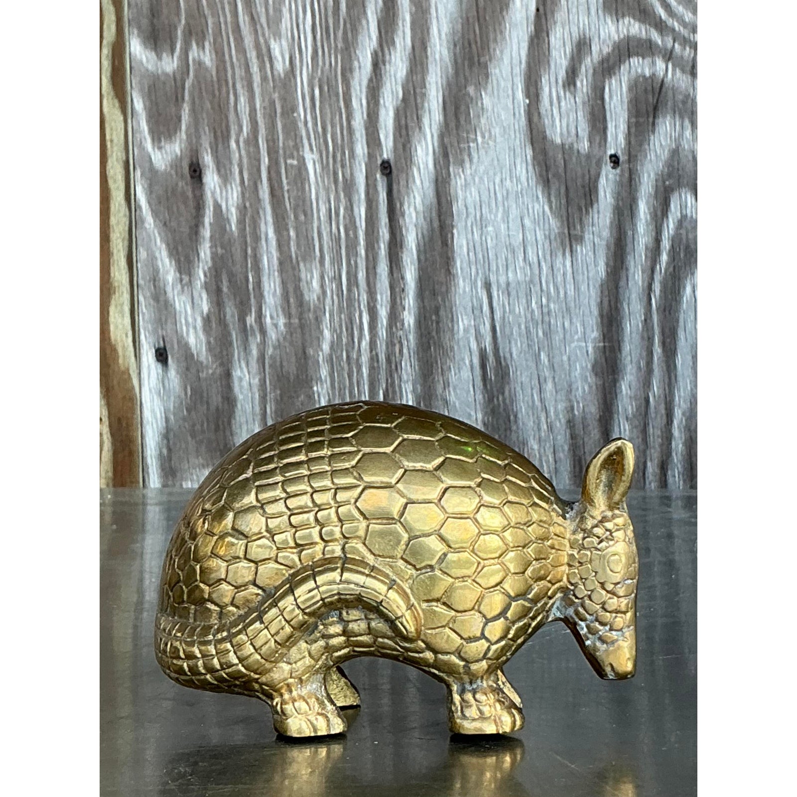 Vintage Boho Brass Armadillo - Side view