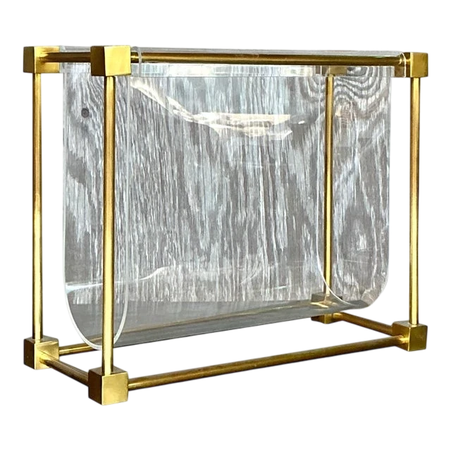 Vintage Boho Brass Magazine Holder After Charles Hollis Jones - Detail view