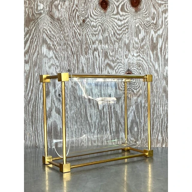 Vintage Boho Brass Magazine Holder After Charles Hollis Jones - Side view