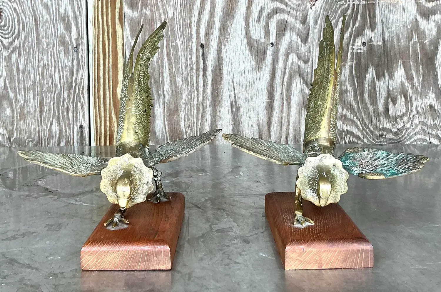 Vintage Boho Brass Pheasants - a Pair - Top view