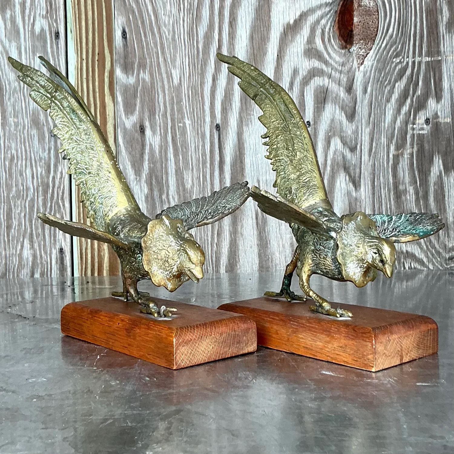 Vintage Boho Brass Pheasants - a Pair - Side view