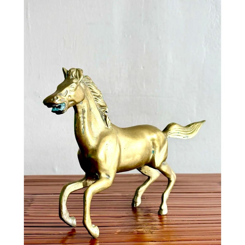 Vintage Boho Brass Running Horse Sculpture - Top view