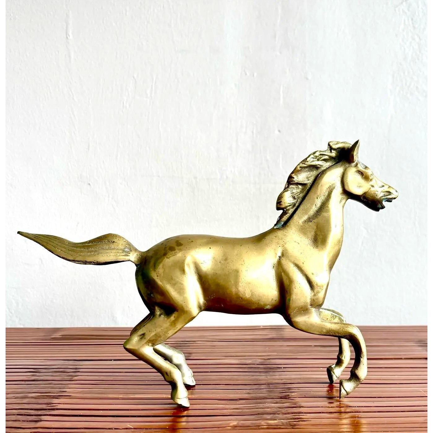 Vintage Boho Brass Running Horse Sculpture - Side view