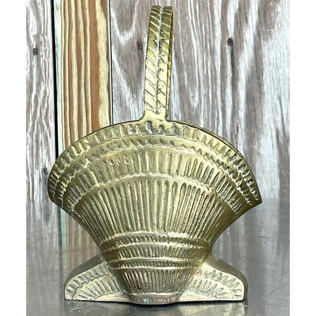 Vintage Boho Brass Shell Basket Vase - Detail view