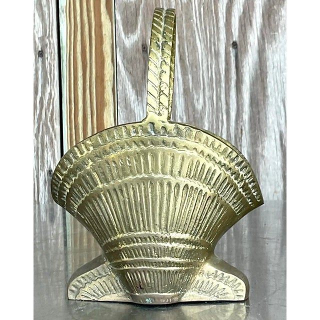 Vintage Boho Brass Shell Basket Vase - Top view