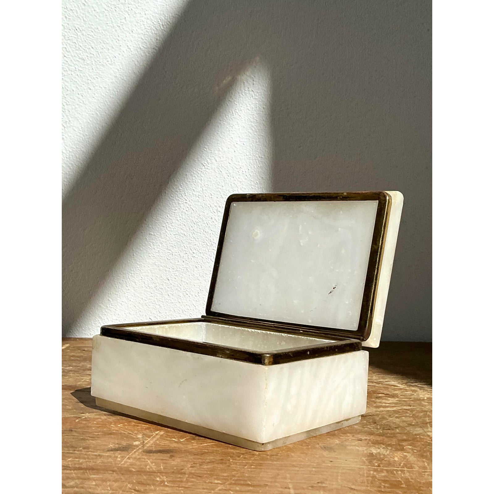 Vintage Boho Brass Trimmed Alabaster Box - Top view