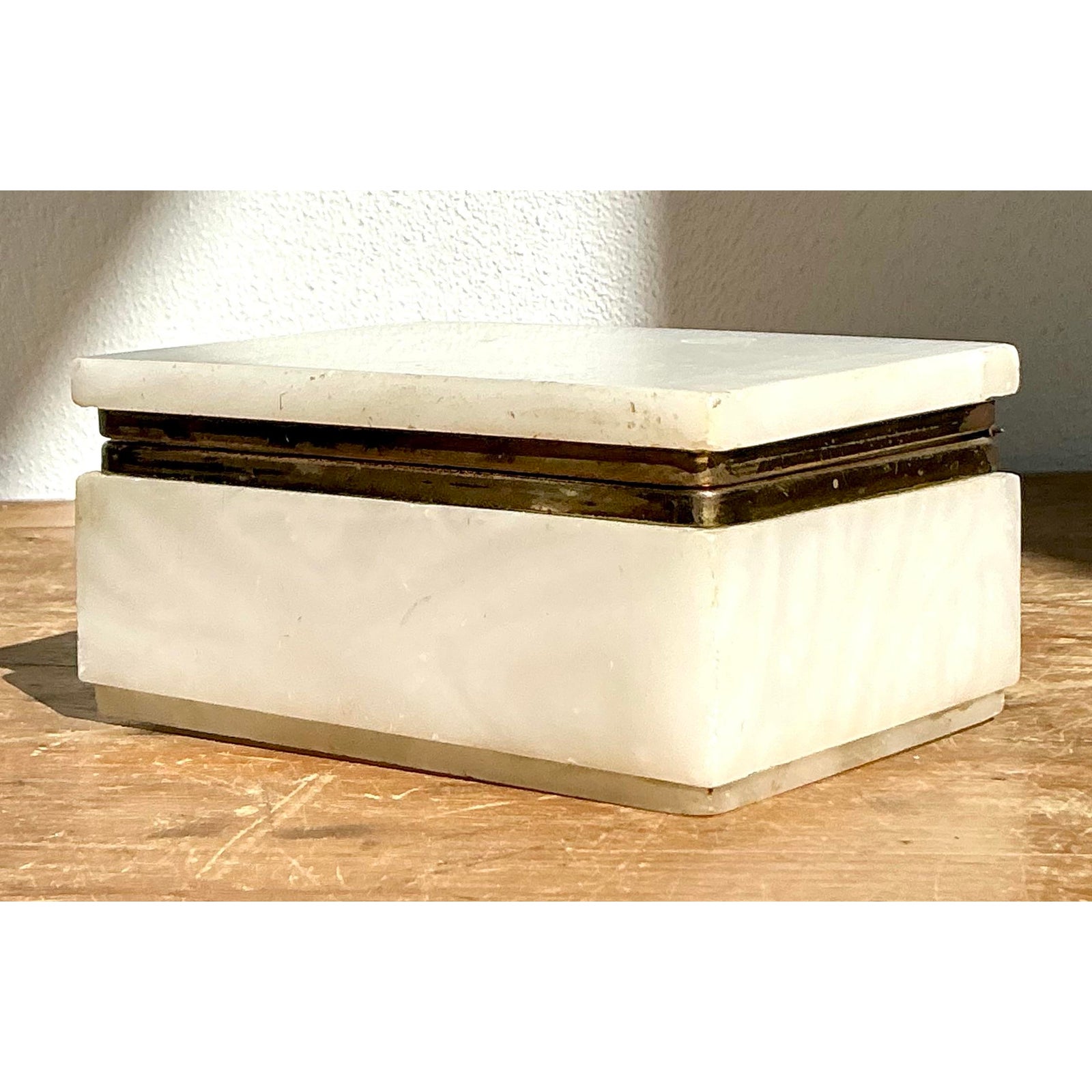 Vintage Boho Brass Trimmed Alabaster Box - Detail view