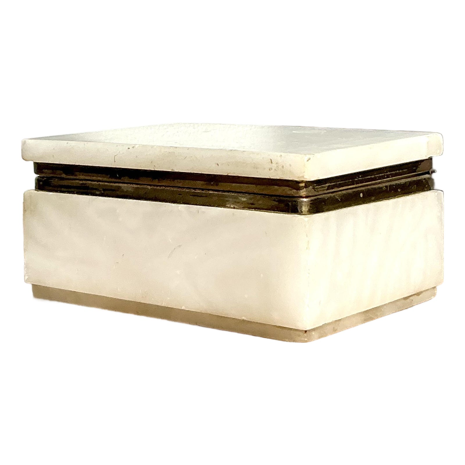 Vintage Boho Brass Trimmed Alabaster Box