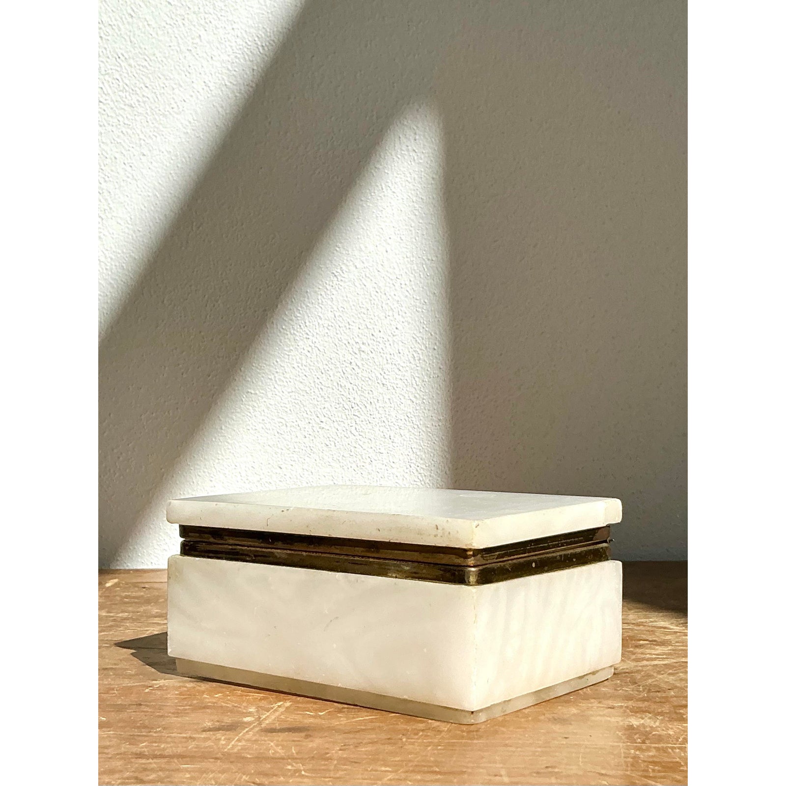 Vintage Boho Brass Trimmed Alabaster Box - Back view