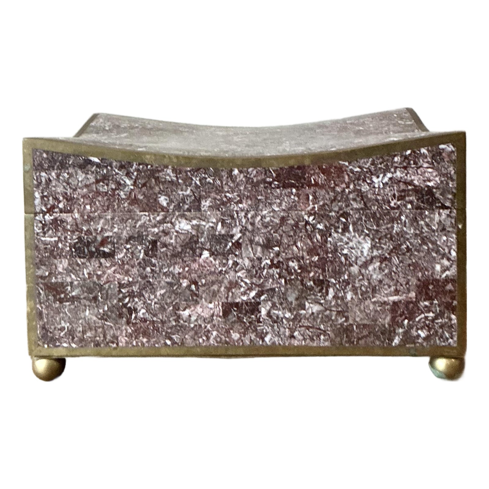 Vintage Boho Brass Trimmed Tessellated Stone Box