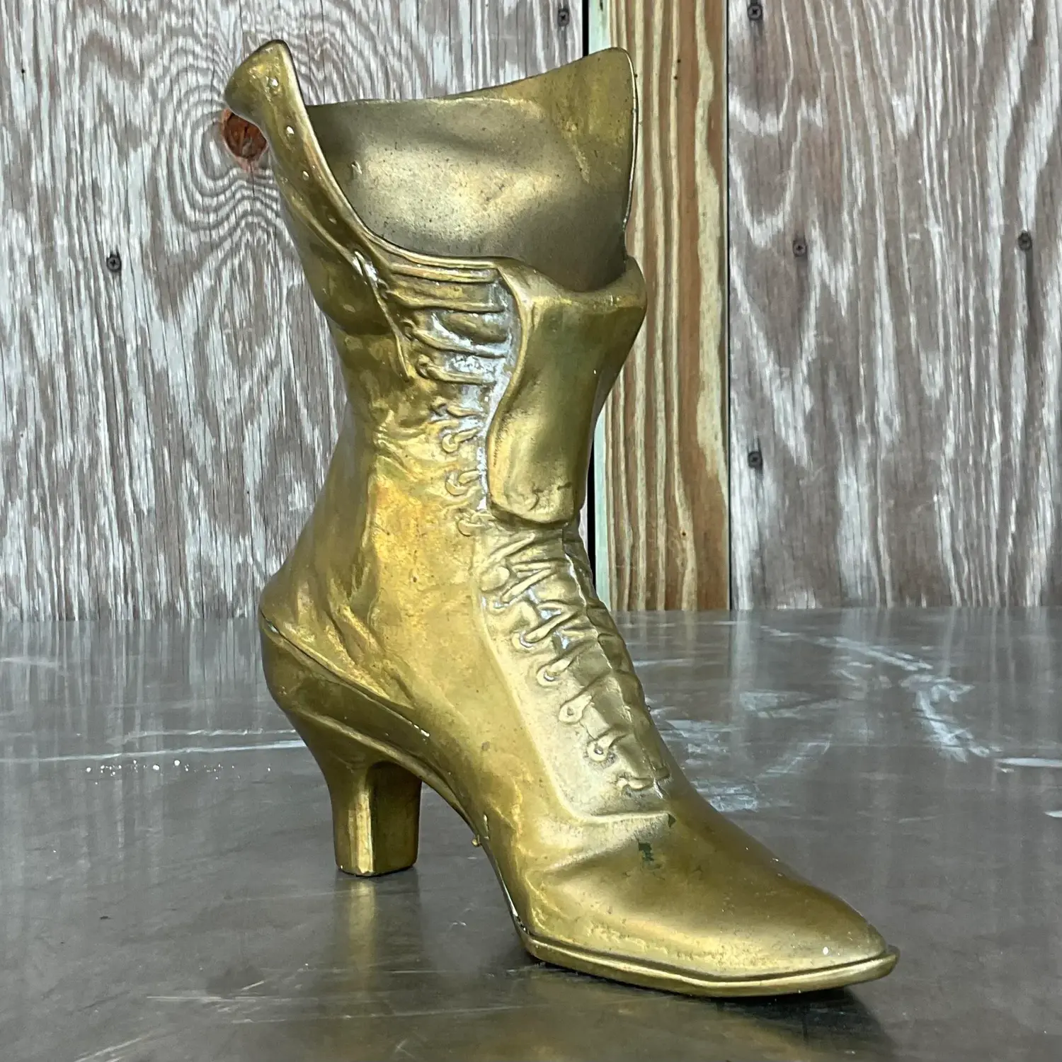 Vintage Boho Brass Victorian Boot - Detail view