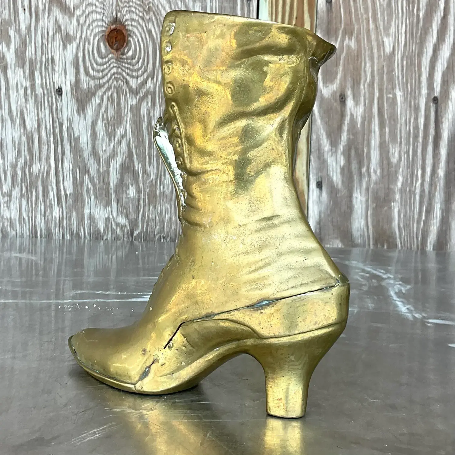 Vintage Boho Brass Victorian Boot - Top view
