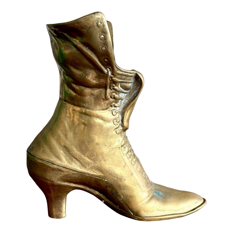 Vintage Boho Brass Victorian Boot Vase - Detail view