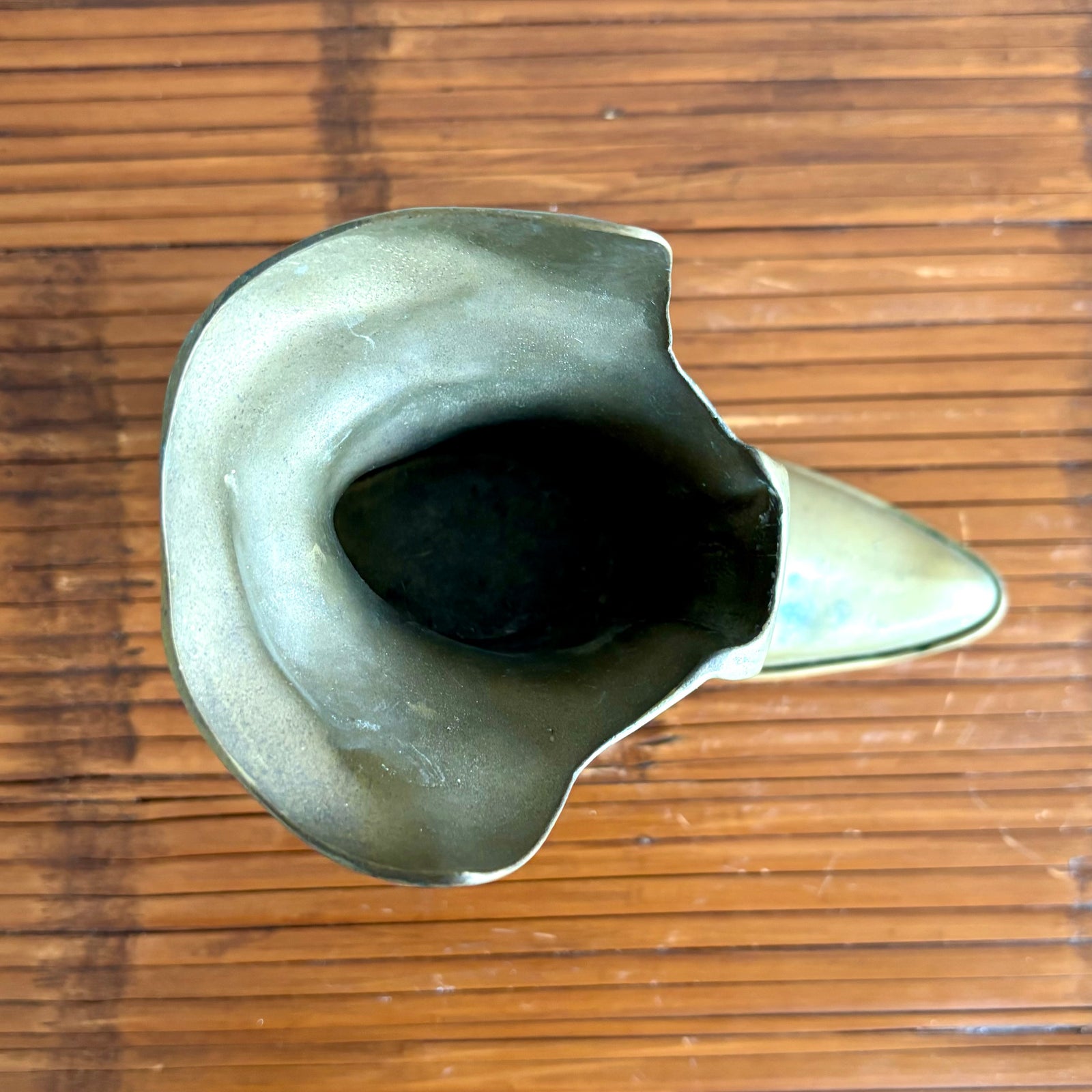 Vintage Boho Brass Victorian Boot Vase - Top view