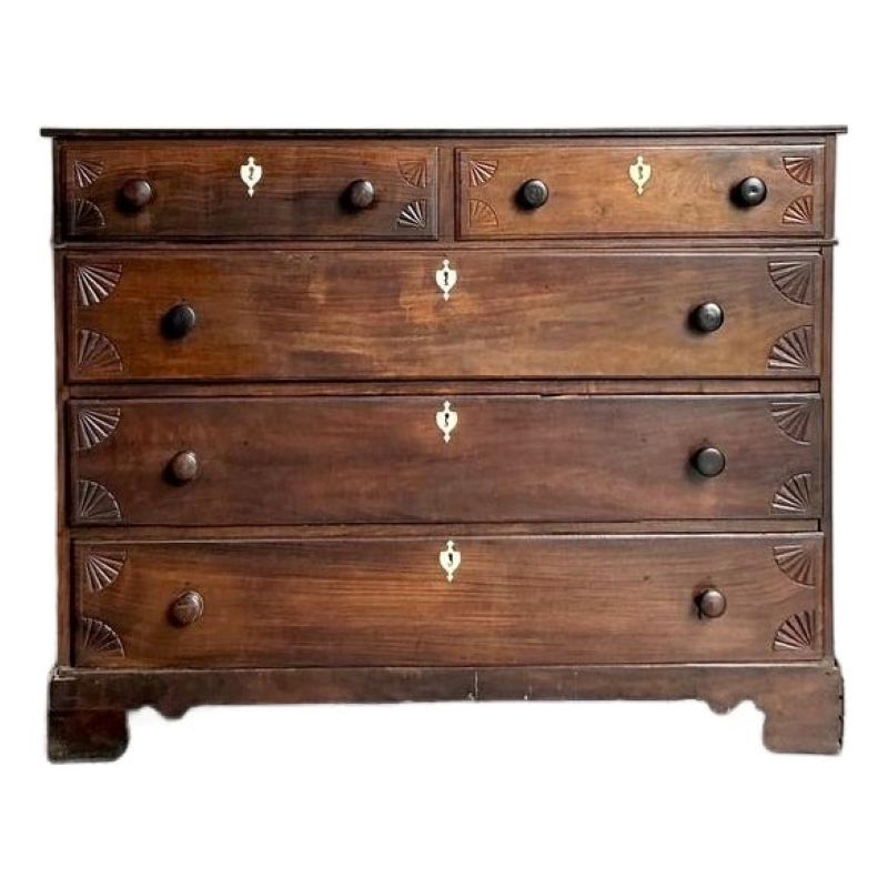 Vintage Boho British Colonial Carved Chest With Bone Escutcheons - Detail view