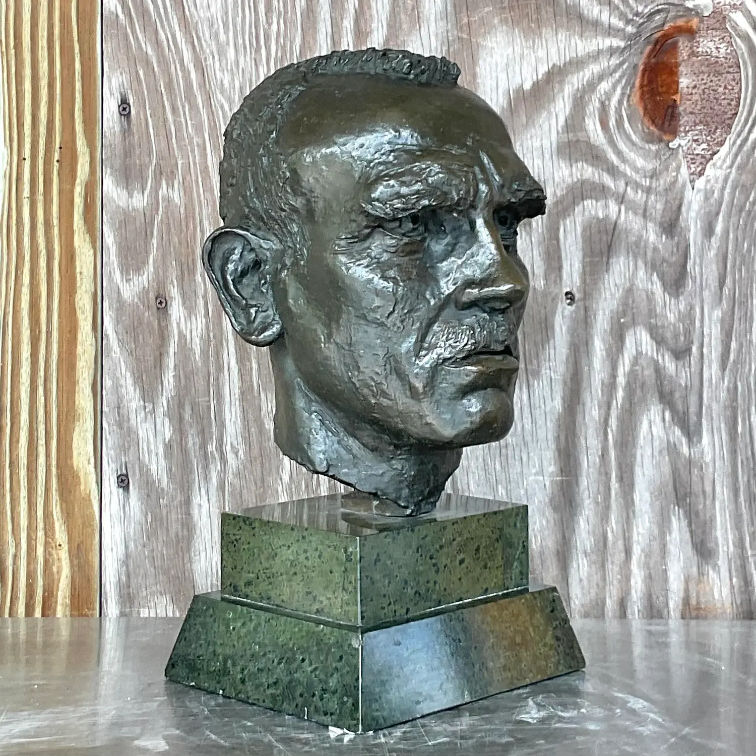 Vintage Boho Bronze Bust of Man After Jacob Epstein - Back view