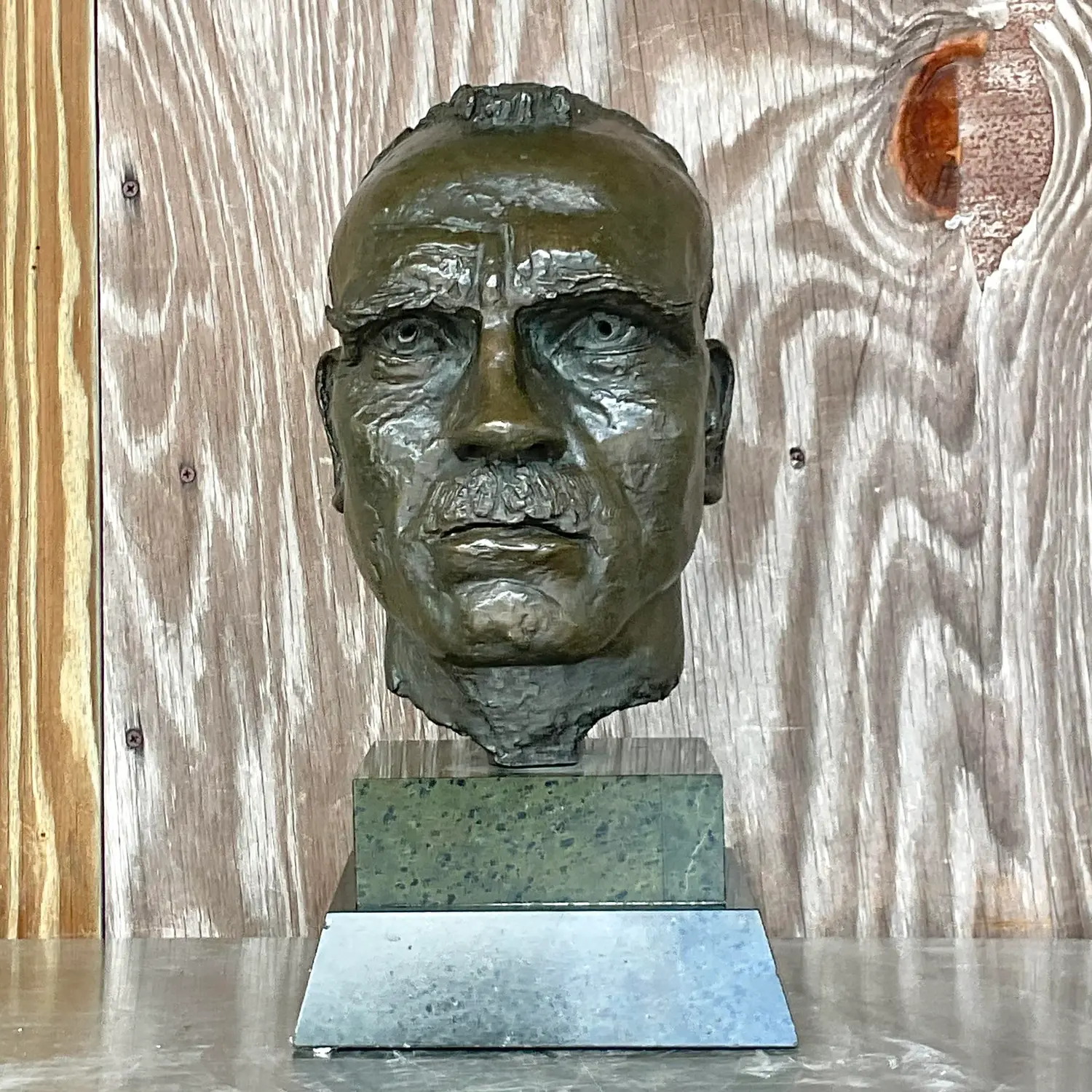 Vintage Boho Bronze Bust of Man After Jacob Epstein - Side view