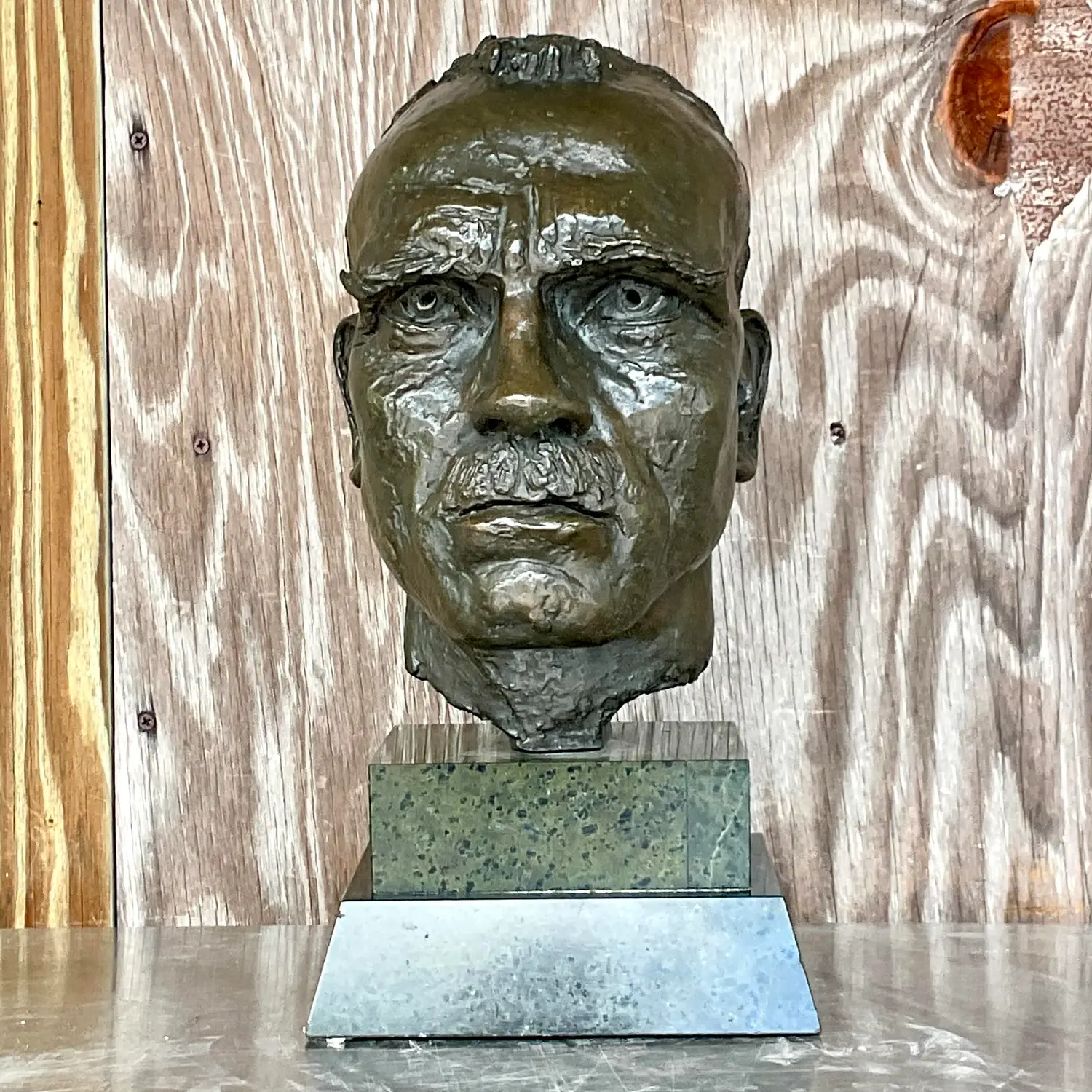Vintage Boho Bronze Bust of Man After Jacob Epstein - Detail view