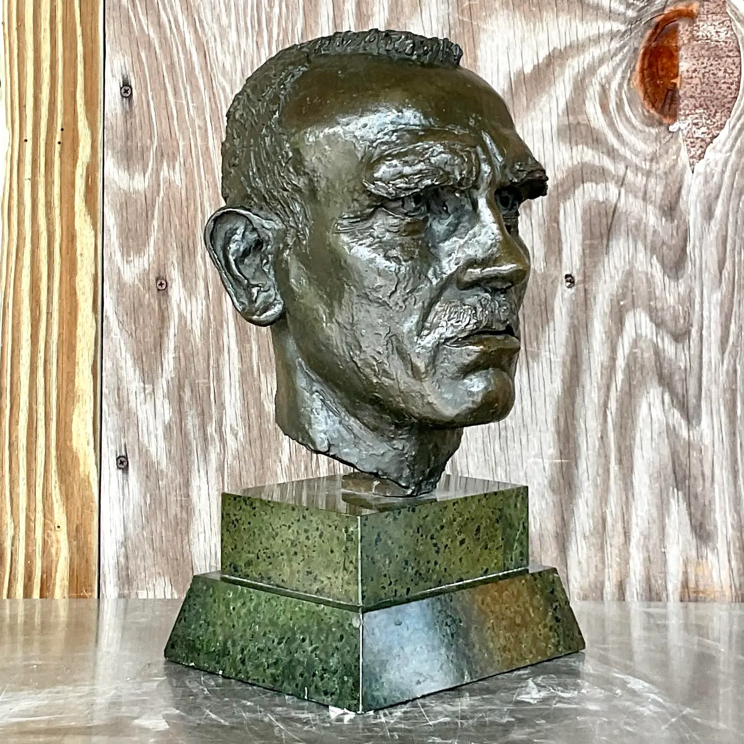 Vintage Boho Bronze Bust of Man After Jacob Epstein - Top view