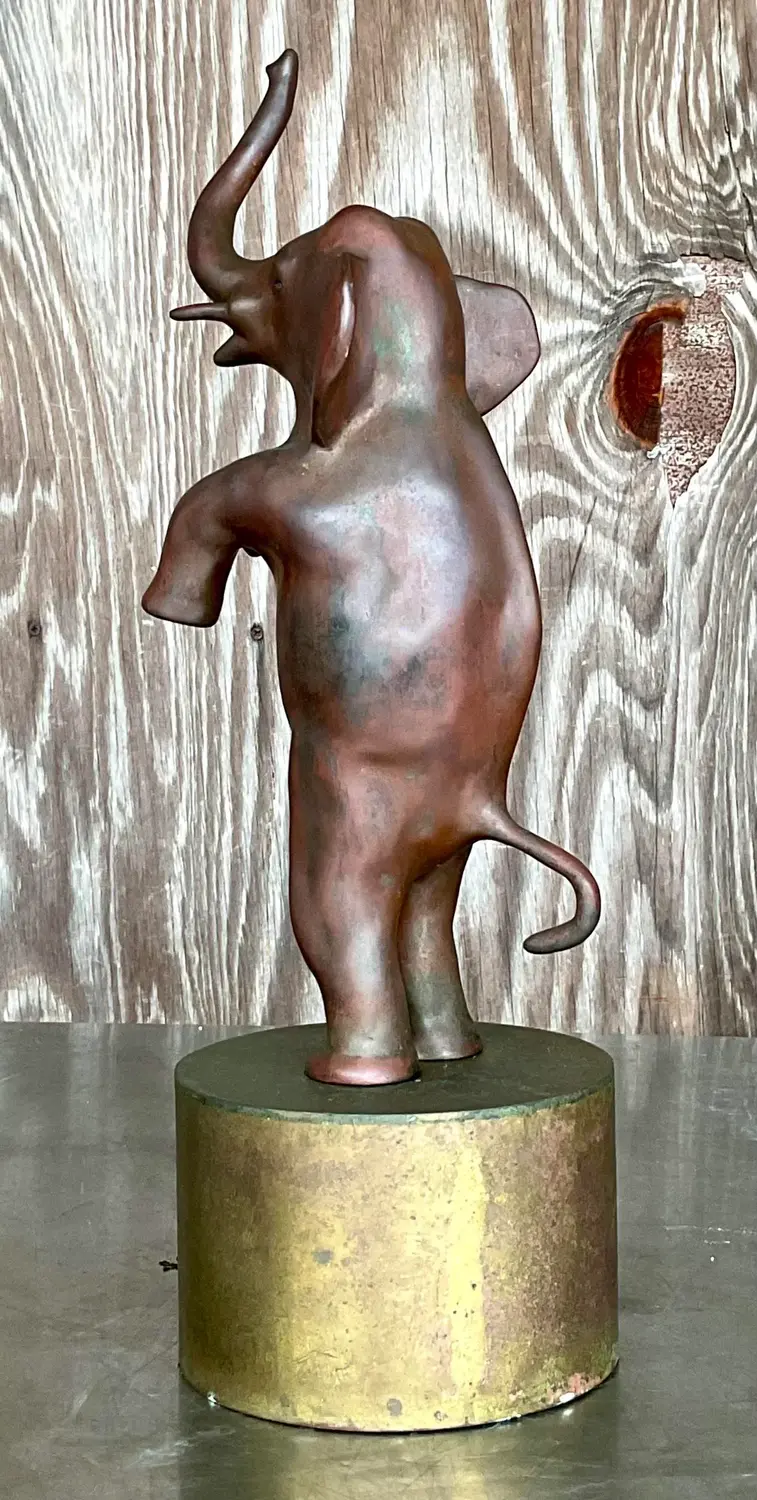 Vintage Boho Bronze Dancing Elephant Statue - Back view