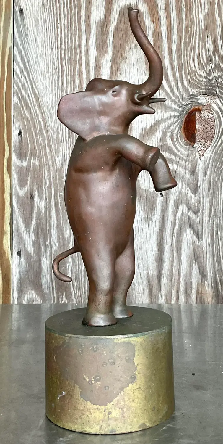 Vintage Boho Bronze Dancing Elephant Statue - Side view