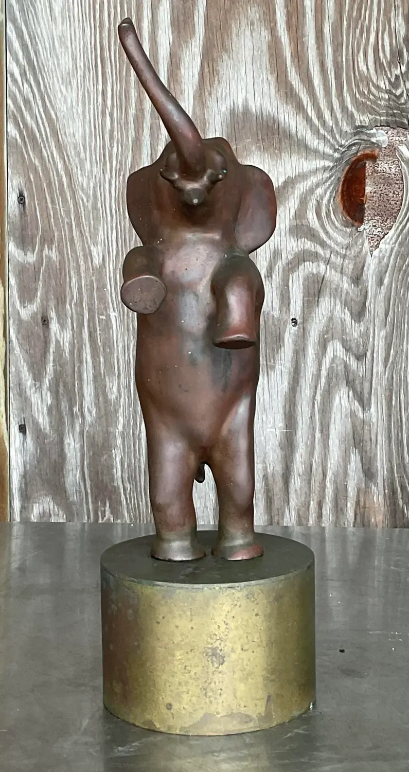 Vintage Boho Bronze Dancing Elephant Statue - Top view