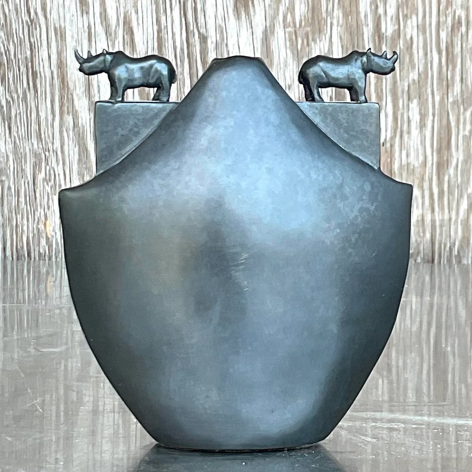 Vintage Boho Bronze Rhino Vase - Top view