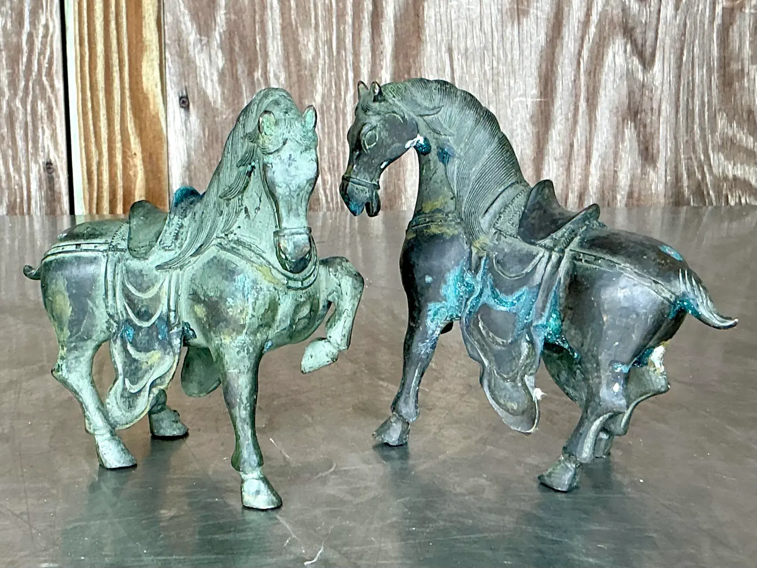 Vintage Boho Bronze Temple Horses - Set of 2 - Top view